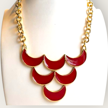 Vintage Monet Red Enamel Statement Necklace, 1980s–1990s Signed