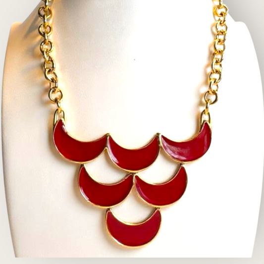 Vintage Monet Red Enamel Statement Necklace, 1980s–1990s Signed