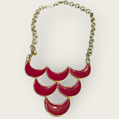 Vintage Monet Red Enamel Statement Necklace, 1980s–1990s Signed