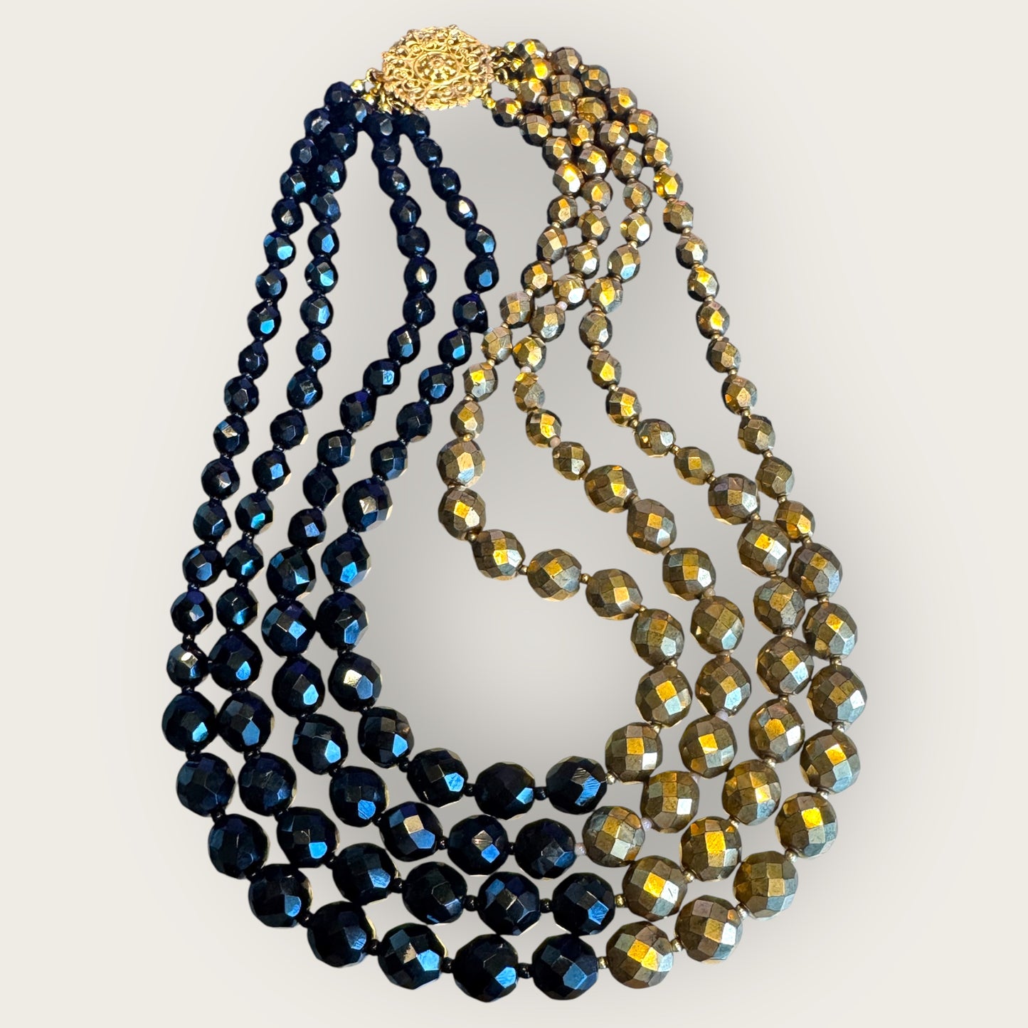 Signed Miriam Haskell Black & Gold Glass Bead Set | 1950s Demi-Parure | Private Collection