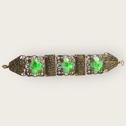 Vintage 1920s–1930s Chinese Export Peking Glass Filigree Panel Bracelet – Art Deco Era