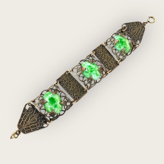 Vintage 1920s–1930s Chinese Export Peking Glass Filigree Panel Bracelet – Art Deco Era