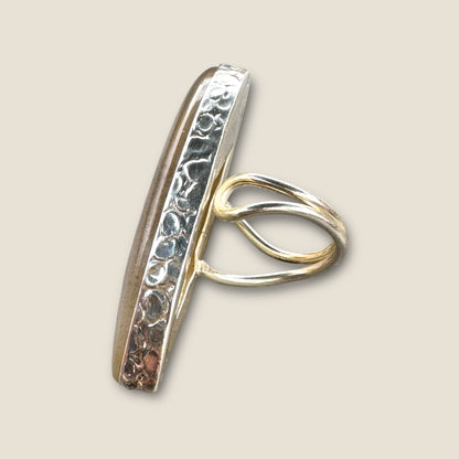 925 Sterling Silver Hammered Band Adjustable Quartz Statement Ring – Extra Large Artisan Design