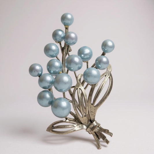 Vintage Silver Brooch with Cultured Freshwater Gray Pearls – Elegant Heirloom-Quality Jewelry Pin