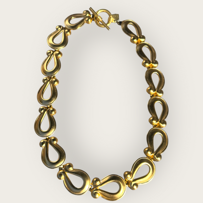 Vintage Anne Klein 1990s Matte Gold Horseshoe Link Choker Necklace