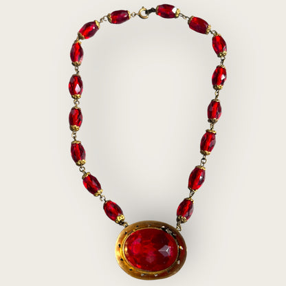 Antique Czech Red Glass Filigree Choker Necklace – Czechoslovakia Vintage Jewelry