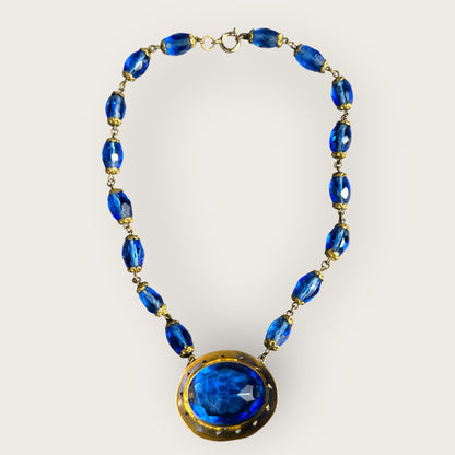 Antique Czech Blue Glass Filigree Choker Necklace – Czechoslovakia Vintage Jewelry