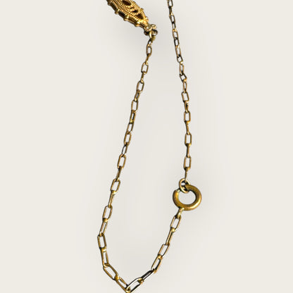 Antique 1920s Czech Green Glass & Brass Filigree Sautoir Necklace – Rare Collector’s Piece