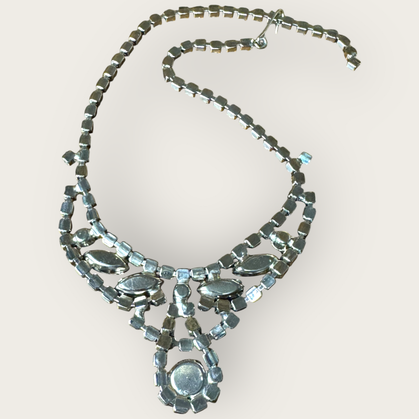 Mid-CenturyMid-Century Sapphire Blue Aurora Borealis Rhinestone Necklace & Earring Set – 1950s Runway Statement Jewelry
