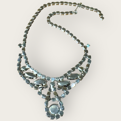Mid-CenturyMid-Century Sapphire Blue Aurora Borealis Rhinestone Necklace & Earring Set – 1950s Runway Statement Jewelry