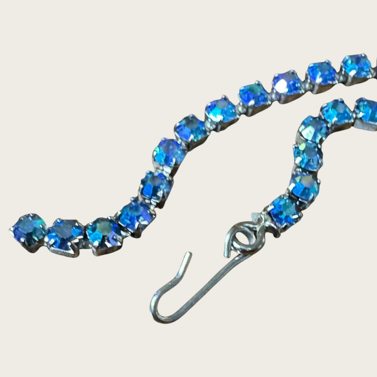 Mid-CenturyMid-Century Sapphire Blue Aurora Borealis Rhinestone Necklace & Earring Set – 1950s Runway Statement Jewelry