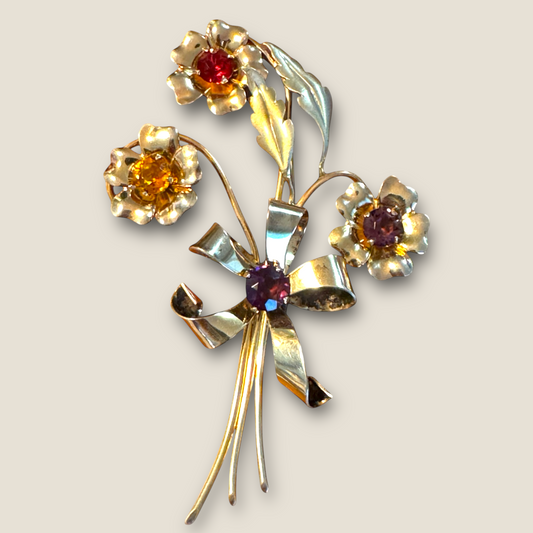 Vintage 1940s Berman & Co. 1/20 12K GF Rhinestone Floral Spray Brooch – Sydney Berman