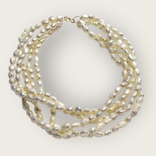 Vintage Five-Strand Freshwater Pearl Bracelet with 14K Gold-Filled Signed Clasp – 7.25 Inches