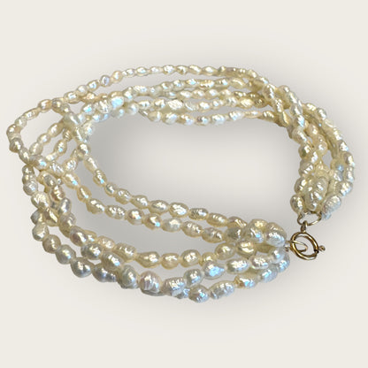 Vintage Five-Strand Freshwater Pearl Bracelet with 14K Gold-Filled Signed Clasp – 7.25 Inches