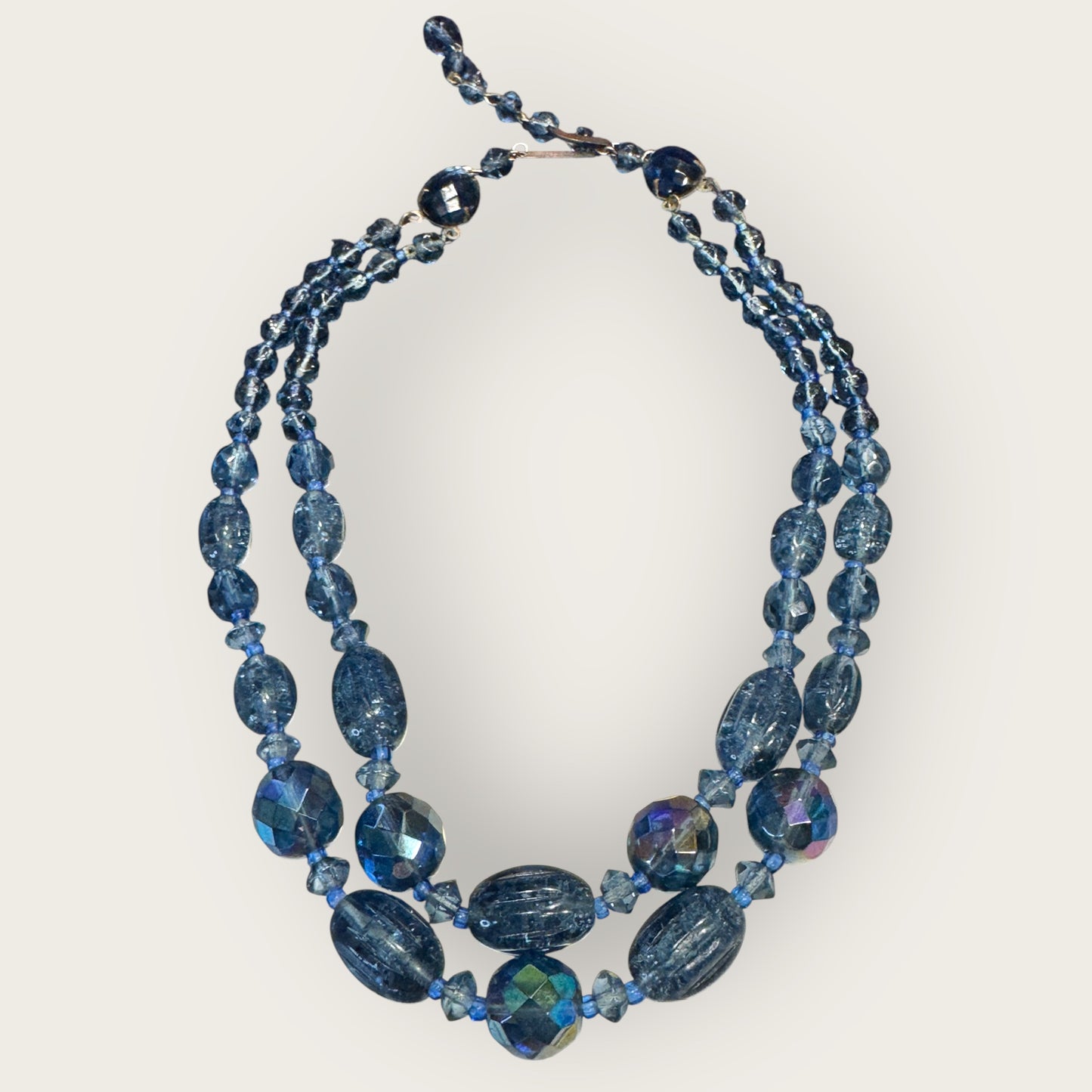 Vintage West Germany Slate Blue Glass Bead Double-Strand Necklace
