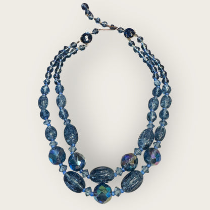 Vintage West Germany Slate Blue Glass Bead Double-Strand Necklace