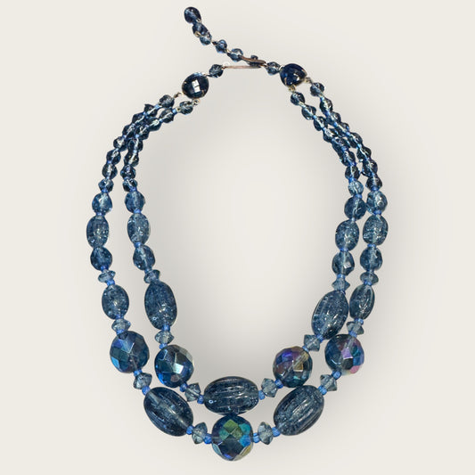 Vintage West Germany Slate Blue Glass Bead Double-Strand Necklace