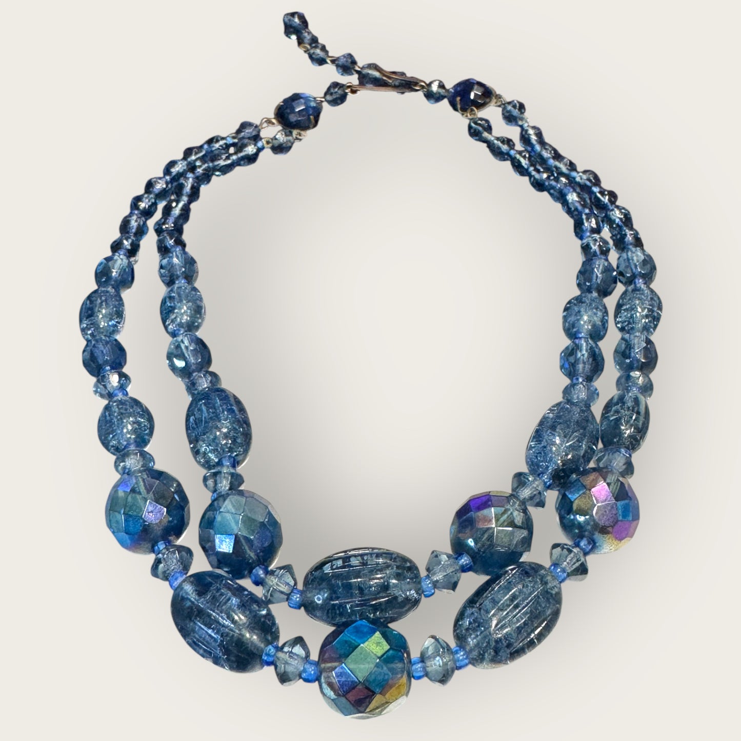 Vintage West Germany Slate Blue Glass Bead Double-Strand Necklace