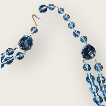Vintage West Germany Slate Blue Glass Bead Double-Strand Necklace