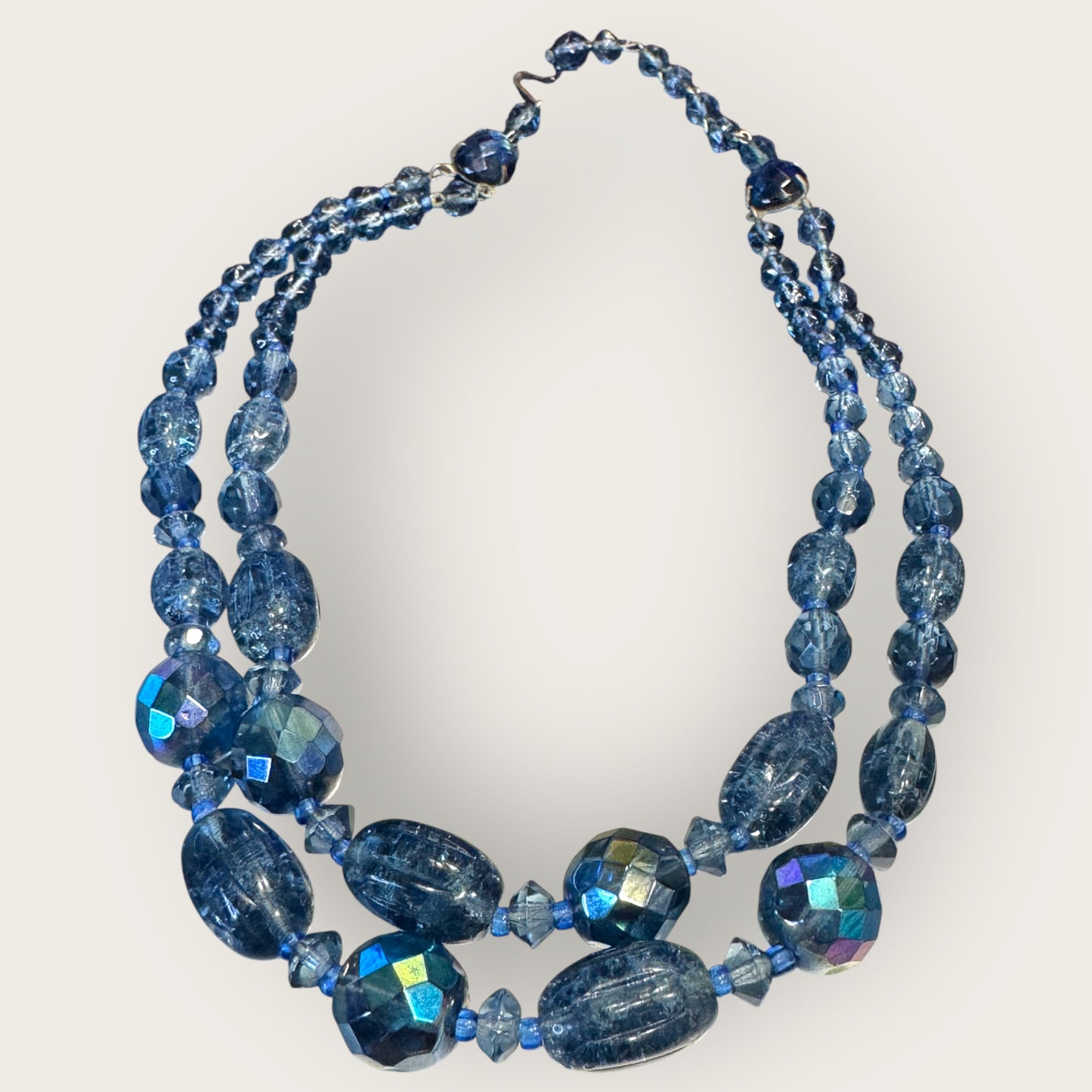 Vintage West Germany Slate Blue Glass Bead Double-Strand Necklace