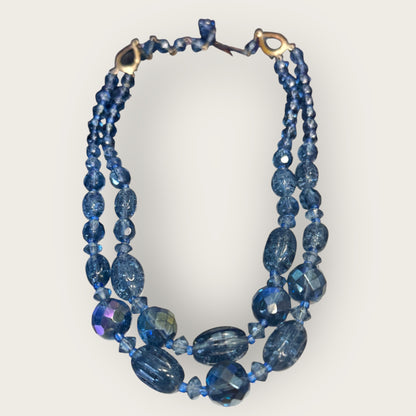 Vintage West Germany Slate Blue Glass Bead Double-Strand Necklace