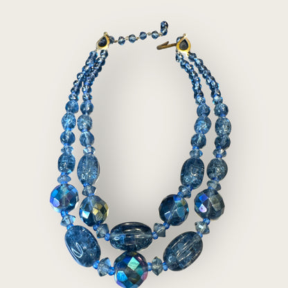 Vintage West Germany Slate Blue Glass Bead Double-Strand Necklace