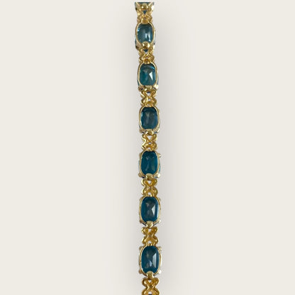 Vintage 14K Gold Blue Topaz and Diamond Tennis Bracelet – 8 Inch