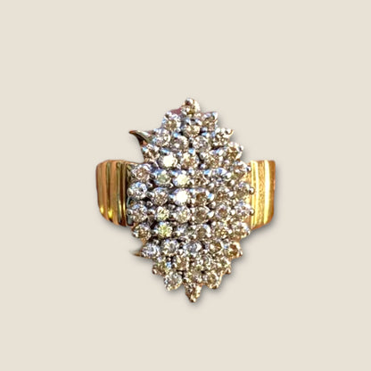 Vintage 10K White and Yellow Gold Clear Sapphire Cluster Ring – Size 5–5.25