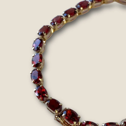 Vintage Solid 14k Yellow Gold Garnet Link Bracelet – 7 Inch Fine Estate Jewelry