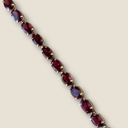 Vintage Solid 14k Yellow Gold Garnet Link Bracelet – 7 Inch Fine Estate Jewelry