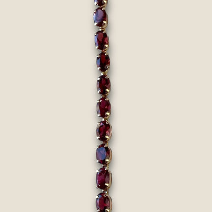 Vintage Solid 14k Yellow Gold Garnet Link Bracelet – 7 Inch Fine Estate Jewelry