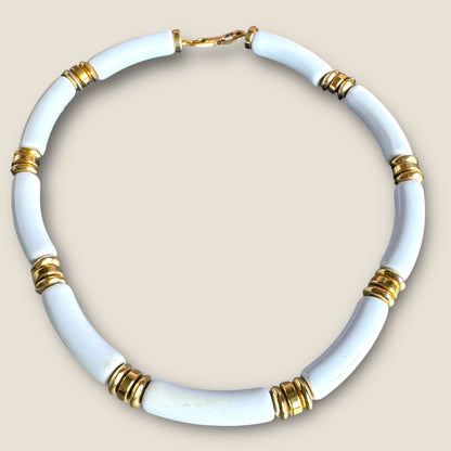 Vintage Signed Napier White Lucite and Gold Tone Collar Necklace