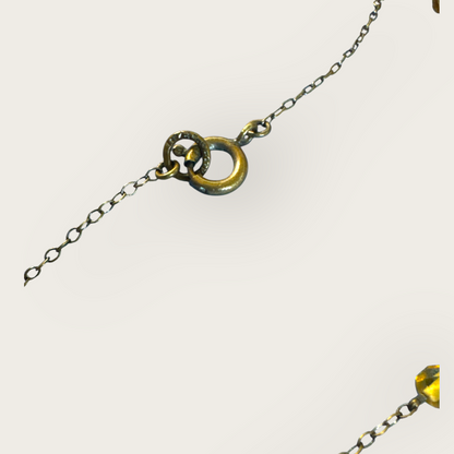 Antique Czechoslovakia Amber Glass and Silver Necklace – Faceted Beads and Signed Art Deco Pendant