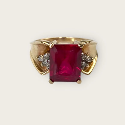 Vintage 10k Yellow Gold Ruby and Diamond Ring – Estate Fine Jewelry, Size 5.75