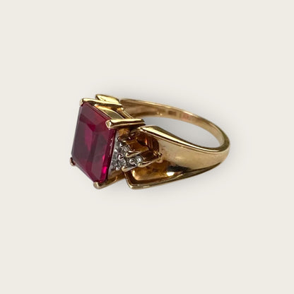 Vintage 10k Yellow Gold Ruby and Diamond Ring – Estate Fine Jewelry, Size 5.75