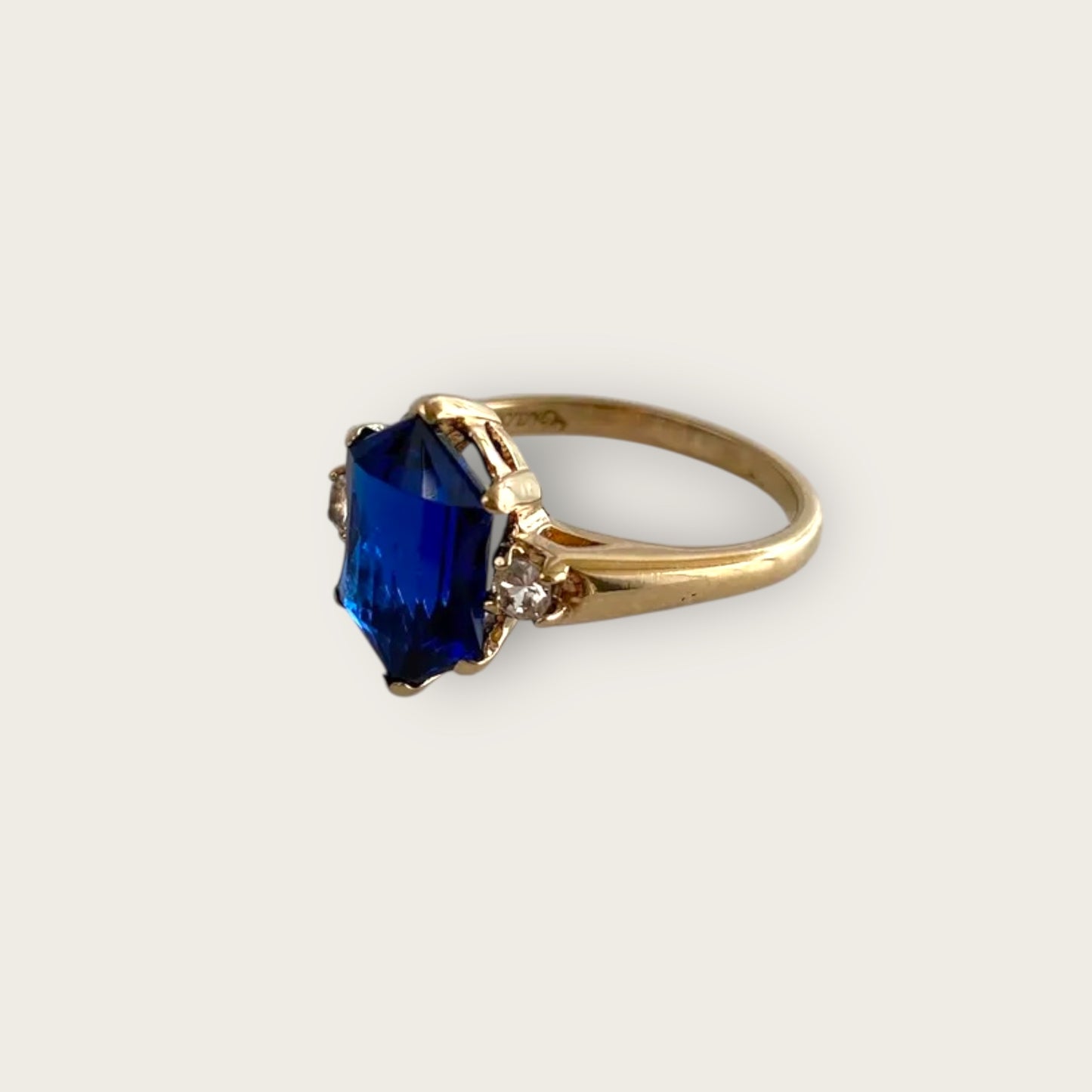 Vintage 10k Yellow Gold Blue Spinel and Quartz Ring – Size 5.75 Fine Estate Jewelry