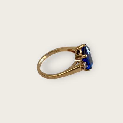 Vintage 10k Yellow Gold Blue Spinel and Quartz Ring – Size 5.75 Fine Estate Jewelry
