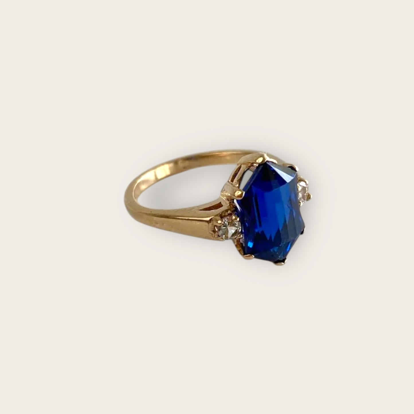 Vintage 10k Yellow Gold Blue Spinel and Quartz Ring – Size 5.75 Fine Estate Jewelry