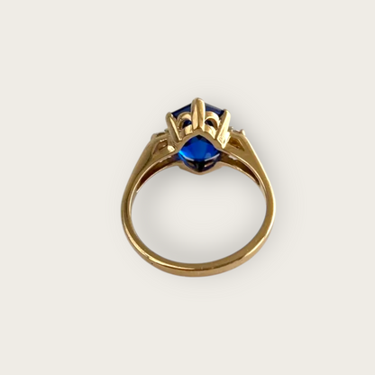 Vintage 10k Yellow Gold Blue Spinel and Quartz Ring – Size 5.75 Fine Estate Jewelry