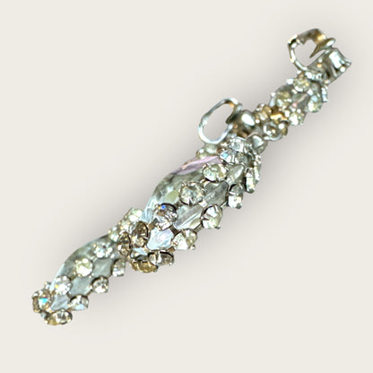 Silvertone Articulated Clip-On Teardrop Earrings with Framed Clear Rhinestones