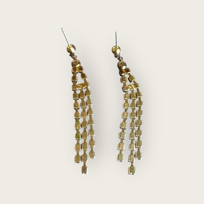 Vintage Green Ombre Rhinestone Fringe Drop Earrings – 2.25 Inch Post Back