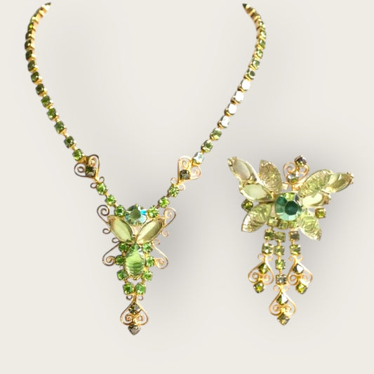 Juliana by DeLizza & Elster Green Rhinestone Necklace Set | Book Piece | Private Collection