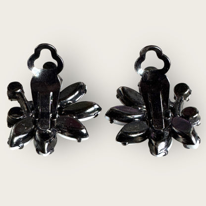 Vintage Milk Glass Clip-On Earrings – Mid Century Leaf Cluster in Gunmetal Setting, 1950s Statement Jewelry