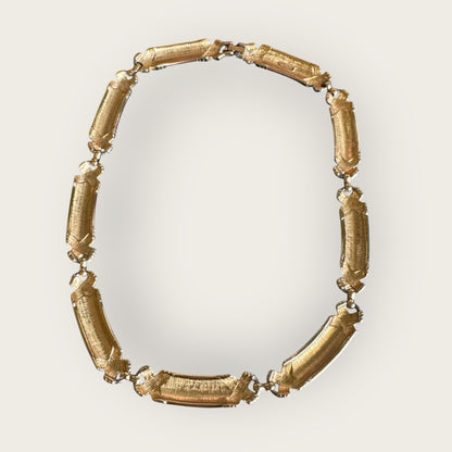 Vintage Red Enamel & Gold X Link Choker – Articulated Statement Necklace
