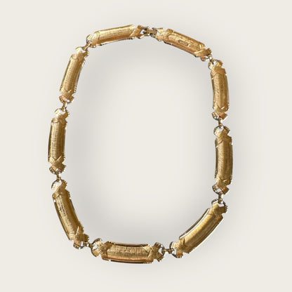 Vintage Red Enamel & Gold X Link Choker – Articulated Statement Necklace