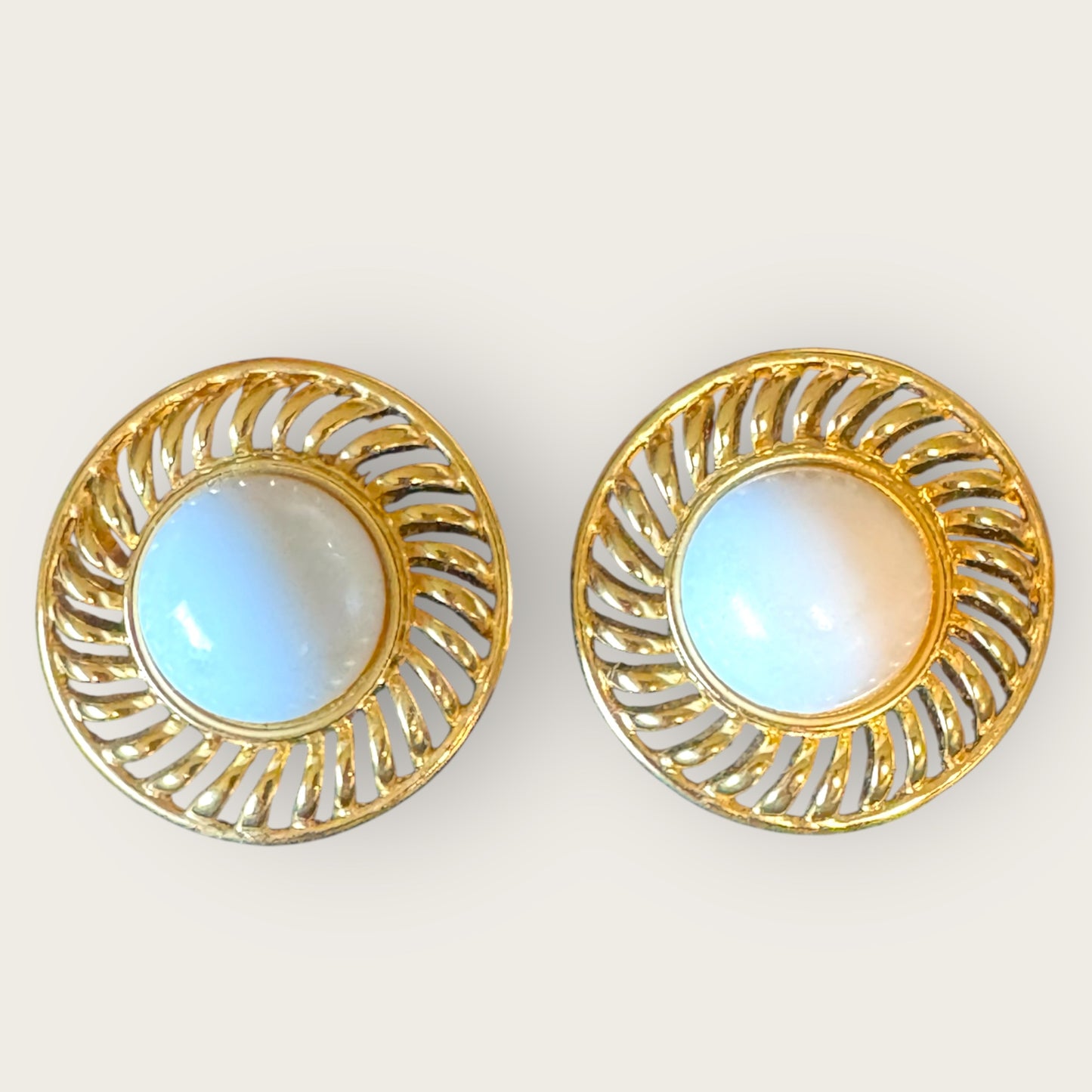 Vintage Trifari Gold-Tone Lucite Dome Post Earrings Openwork Statement Pair