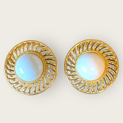 Vintage Trifari Gold-Tone Lucite Dome Post Earrings Openwork Statement Pair