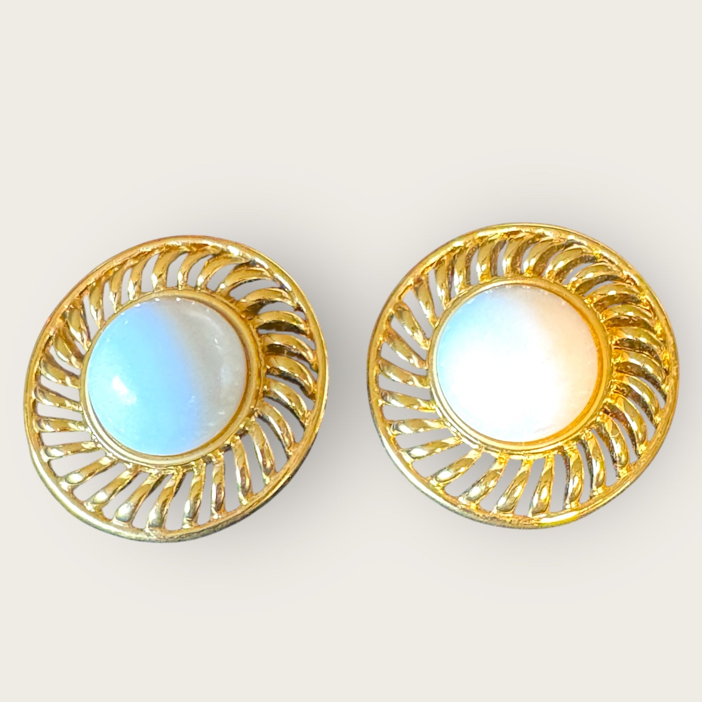 Vintage Trifari Gold-Tone Lucite Dome Post Earrings Openwork Statement Pair
