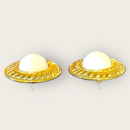 Vintage Trifari Gold-Tone Lucite Dome Post Earrings Openwork Statement Pair