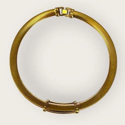 Vintage Monet Chunky Omega Gold Collar Necklace with Enamel V Accent – Signed Statement Piece